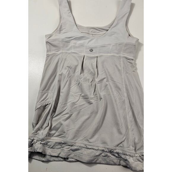 Lululemon White / White Vapor Train Stripe Sunset Athletic Tank Top Size 4 - Picture 4 of 9